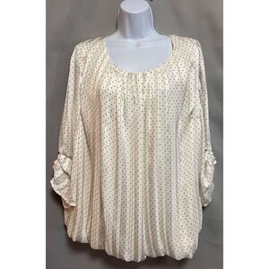 Sara Michelle White and black polka dot Blouse Top 3/4 Sleeve‎ Satin Women's